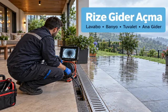 Rize gider açma — teras gider kanalında kameralı kontrol