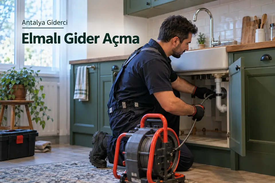 Antalya Elmalı gider açma hizmet görseli Antalya Elmalı gider açma — mutfak evyesi altındaki boruda gider açma çalışması