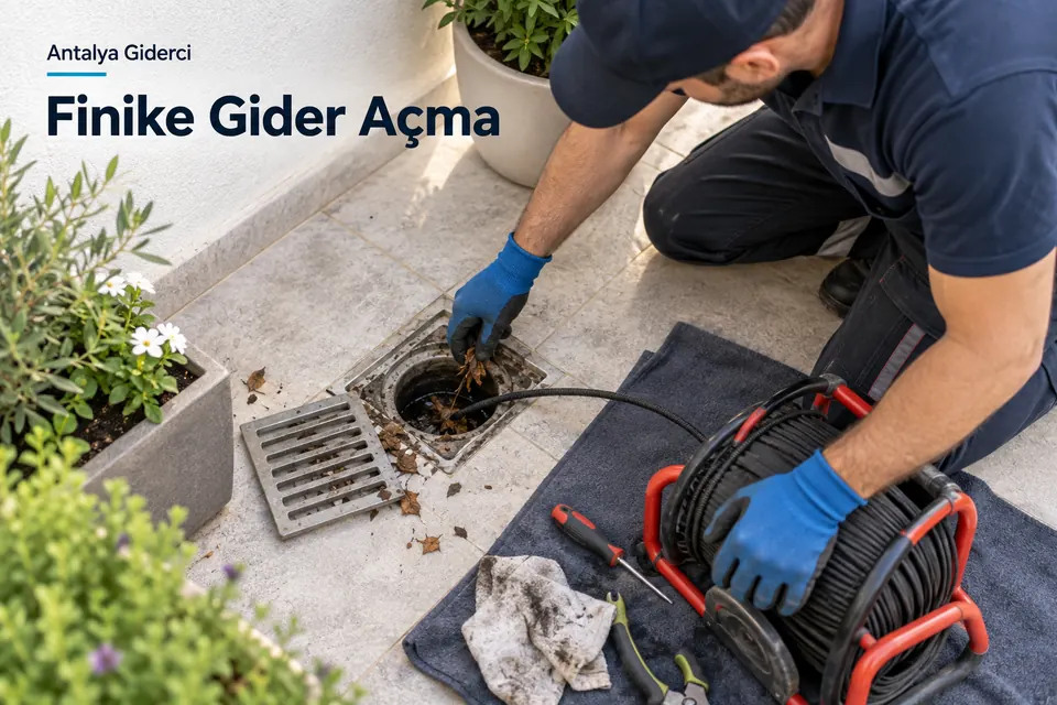 Antalya Finike gider açma hizmet görseli Antalya Finike gider açma — teras süzgecinden yaprak ve birikinti temizliği