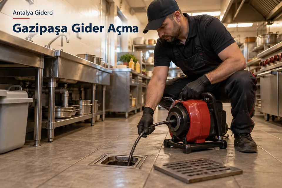 Antalya Gazipaşa gider açma — iş yeri mutfağının yer giderinde spiral makinesi