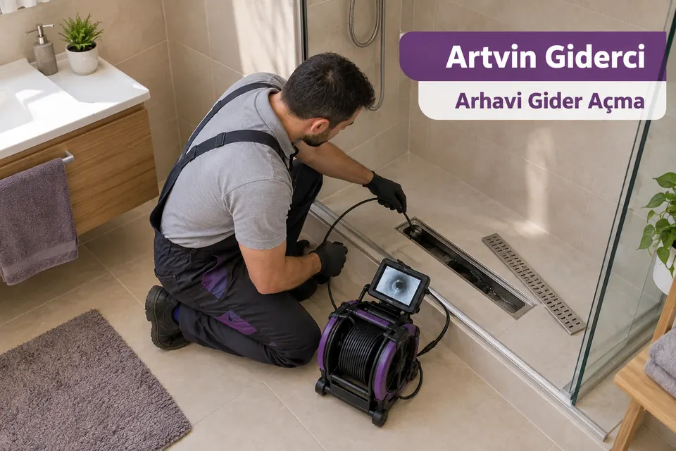 Artvin Arhavi gider açma — duş süzgecini kameralı ekipmanla kontrol eden tesisatçı