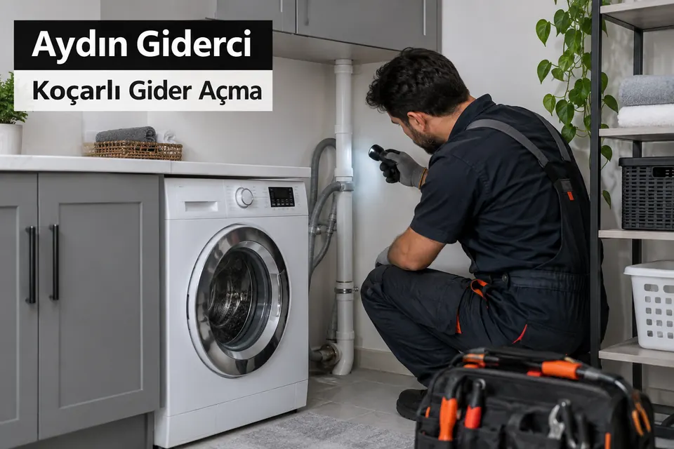 Aydın Koçarlı gider açma hizmet görseli Aydın Koçarlı gider açma — çamaşır alanındaki gider bağlantısının kontrolü