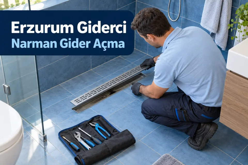 Erzurum Narman gider açma — duş tahliye kanalının incelenmesi