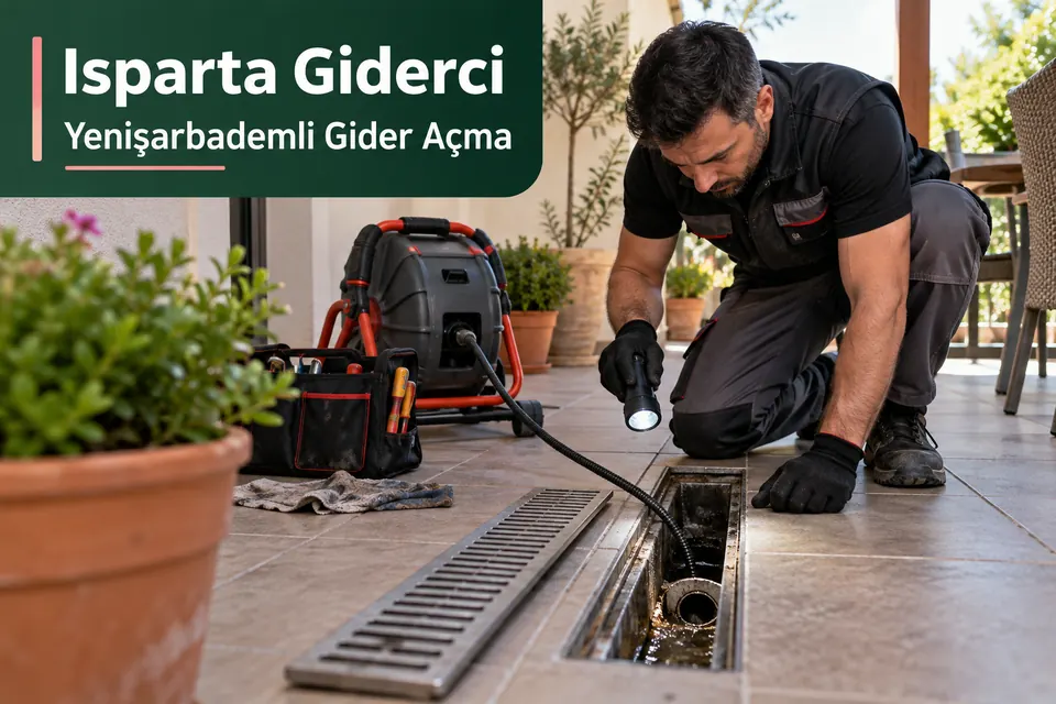 Isparta Yenişarbademli gider açma hizmet görseli Isparta Yenişarbademli gider açma — teras drenaj kanalının incelenmesi