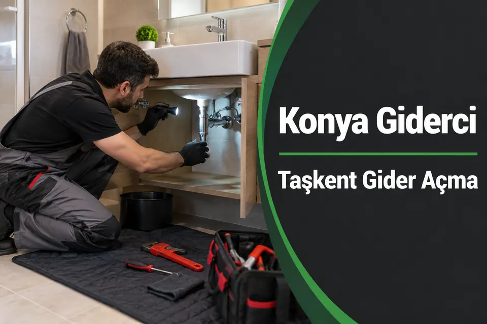 Konya Taşkent gider açma — dar lavabo dolabında gider bağlantısının incelenmesi