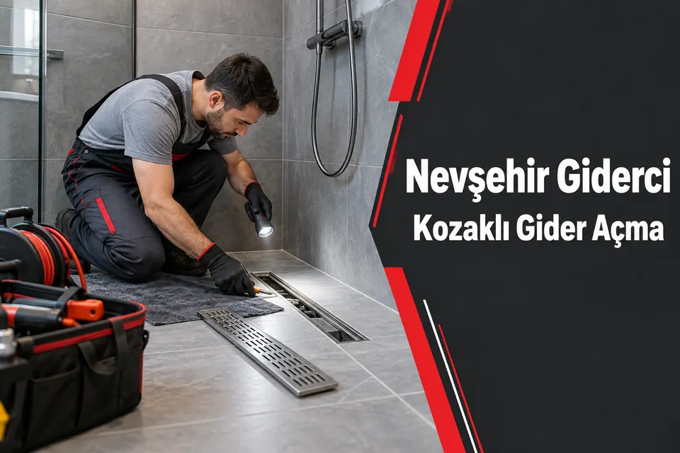 Nevşehir Kozaklı gider açma hizmet görseli Nevşehir Kozaklı gider açma — duş kanalının incelenmesi